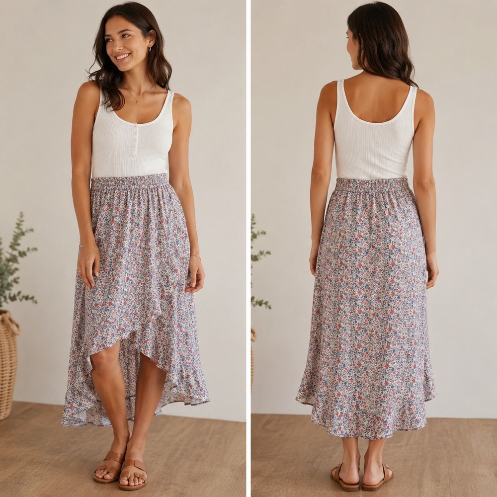 Madewell Floral Faux Wrap Ruffle Skirt Size 6
